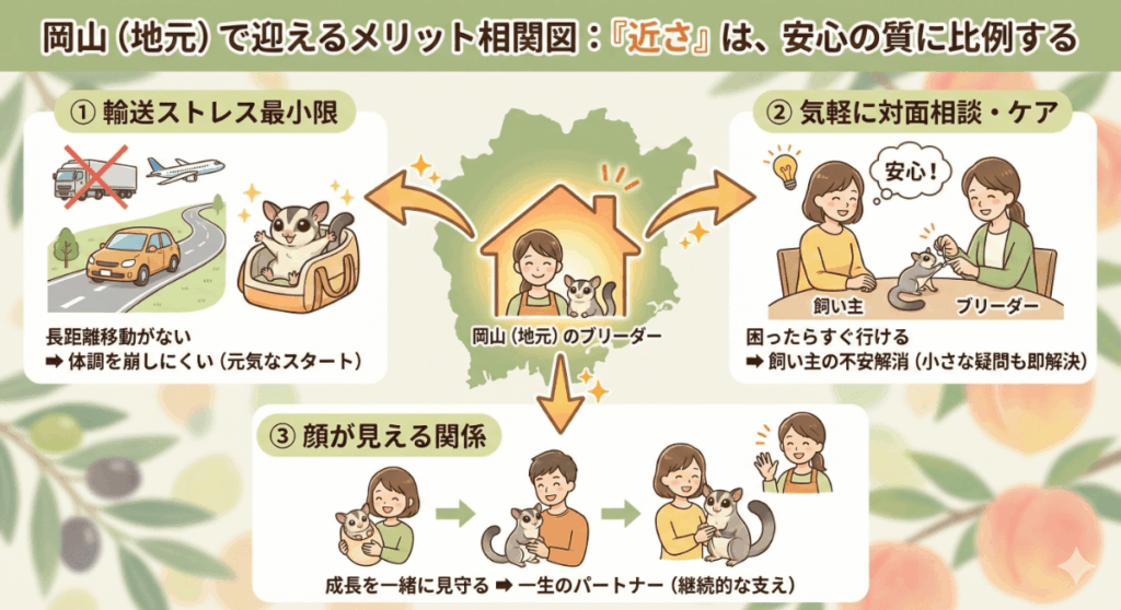 【メリット相関図】岡山（地元）で迎える3つの安心